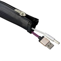 Cable Cover - Ø 20 mm, flätad kabelstrumpa, blixtlås, 1.5 m, svart